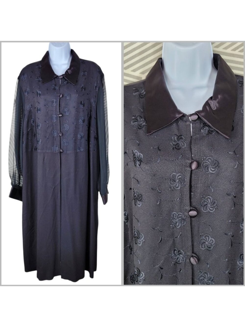 Mesh Satin Duster Plus 2X 3X Jacket Grunge Goth Sheer Cover Up Long Vintage